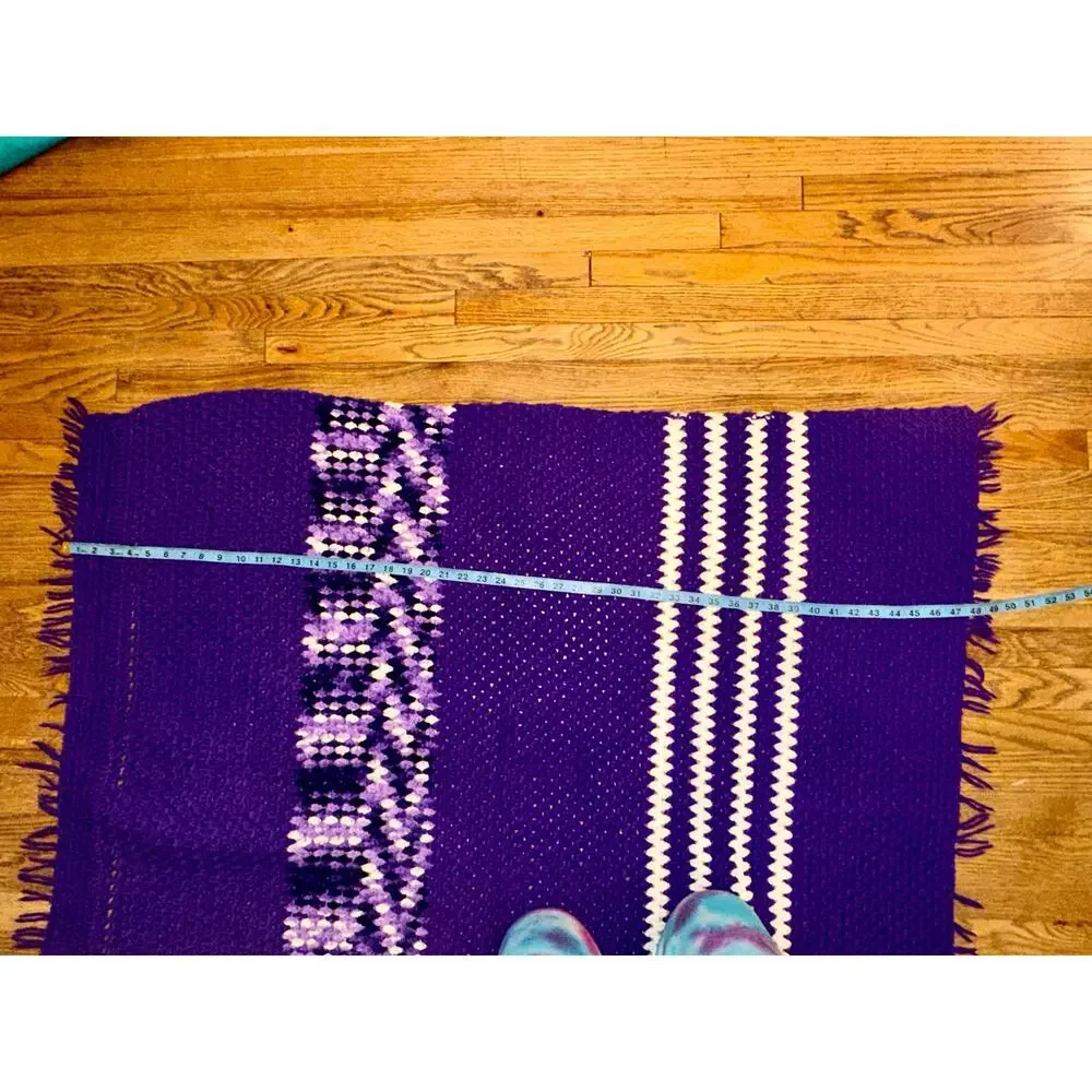 TRUE VINTAGE 1960's PURPLE HAND CROCHETED AFGHAN THROW BLANKET
